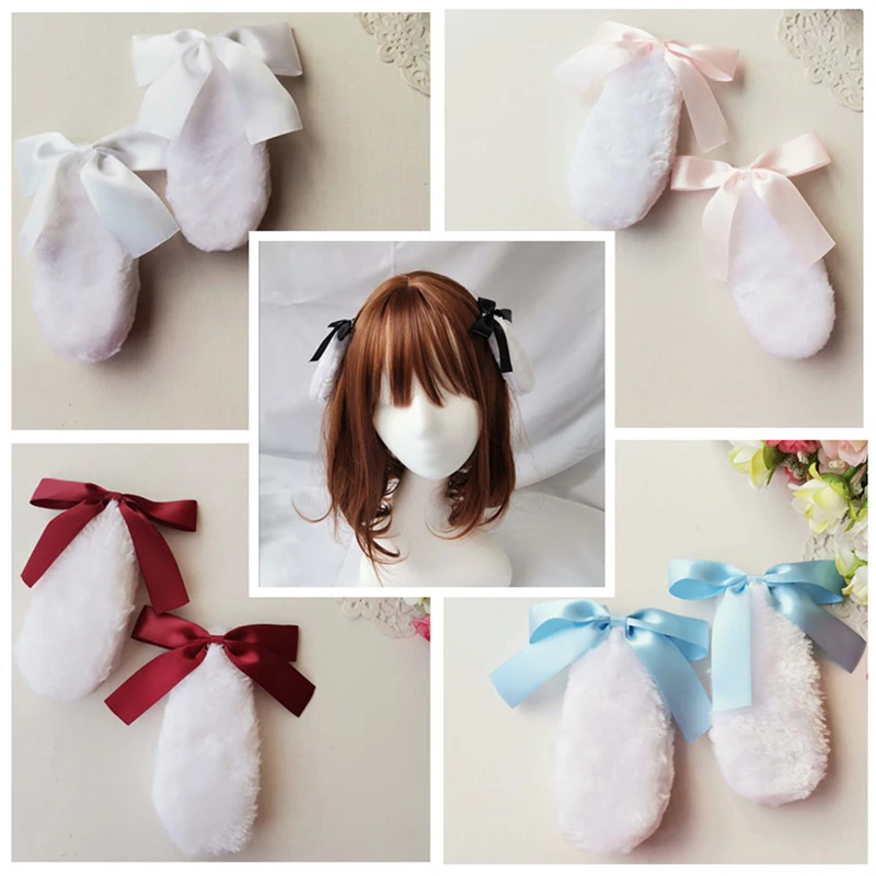 

Заколка для волос Kawaii для девочек, милый кролик, кролик, плюшевый, витой, цвет конфеты, лента, бант, Лолита, косплей, женский аксессуар для вол...