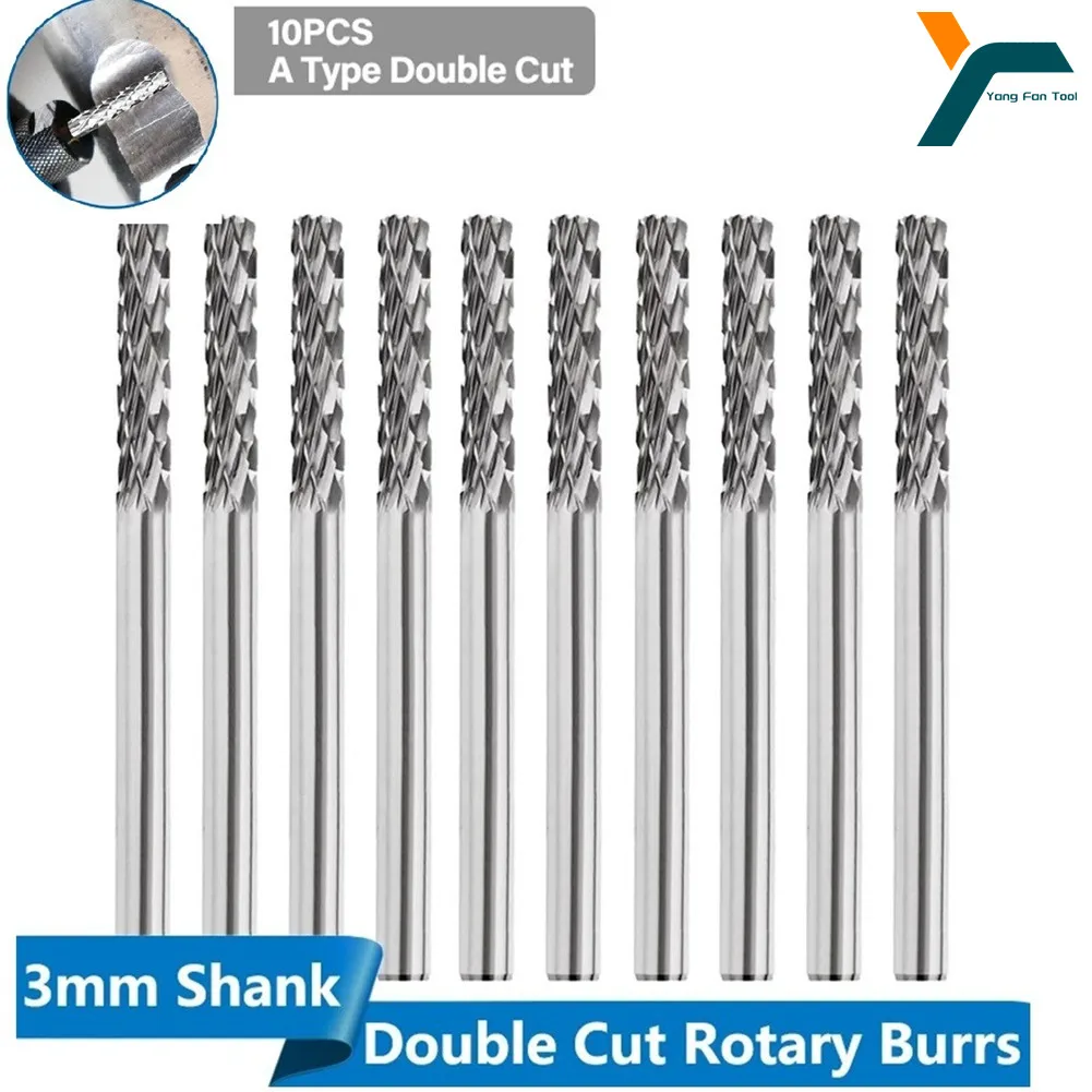 10Pcs 3mm Shank Double Cut Tungsten Carbide Rotary Burr Sets Rotary Tools For Fast Cutting And Polishing