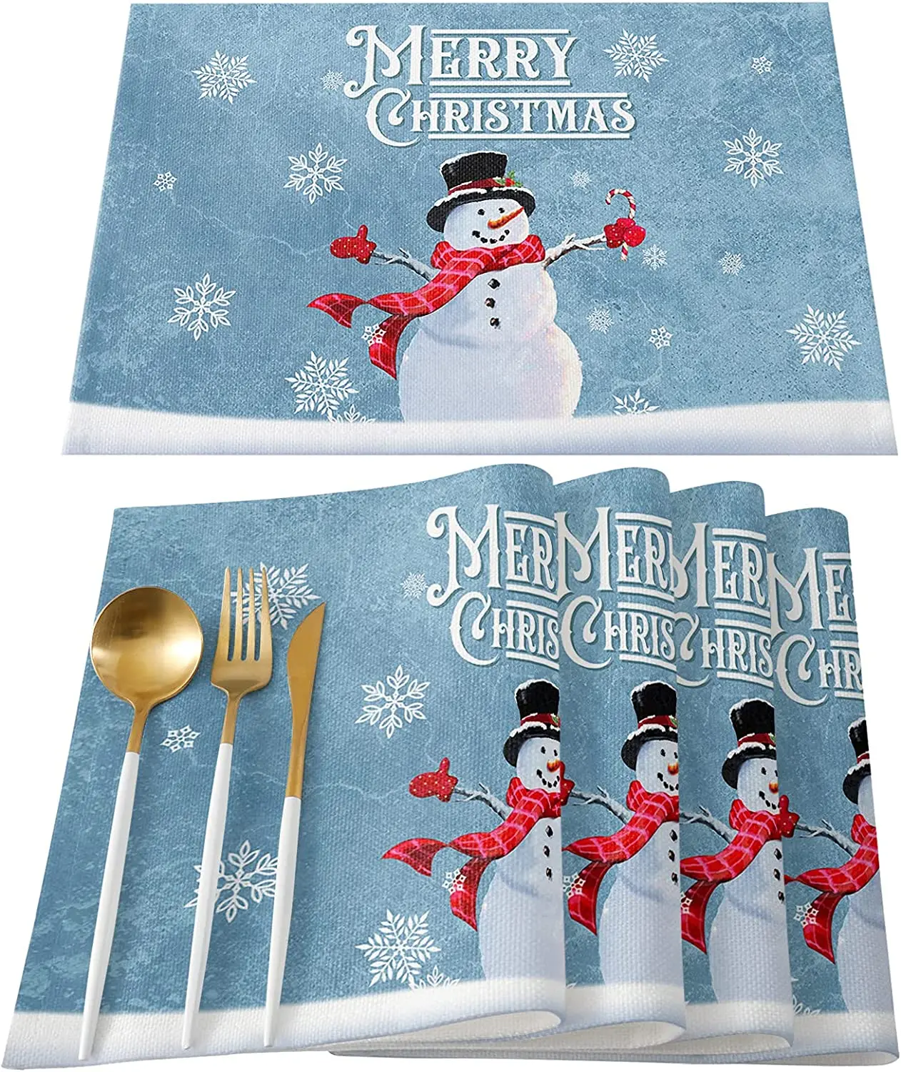 

Christmas Placemats Set of 4 Merry Christmas Snowman Snowflake Holiday Table Place Mats Heat Resistant Washable Table Mats