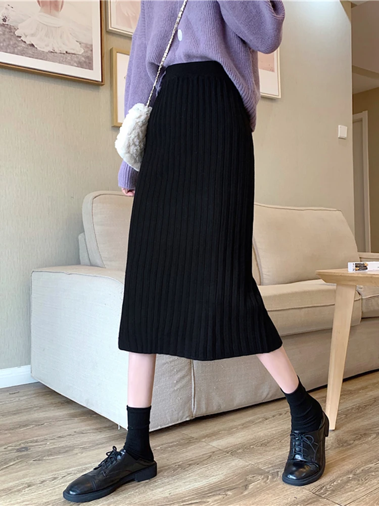 

Short knitted skirt women's mid-length bag hip winter matching sweater all-match skirt to show height