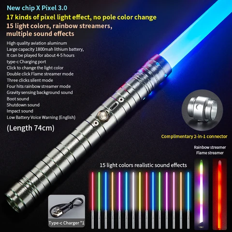 REikirc Lightsaber 7/15-color Metal Laser Sword Rechargeable Toy Party Glow Swords