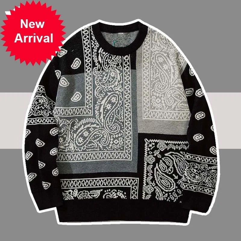 

Knitted Vintage Paisley Graphic Sweater Menhip Hop Harajuku Punk Rock Gothic Pullover Women Winter Oversize Ugly Jumper Sweater