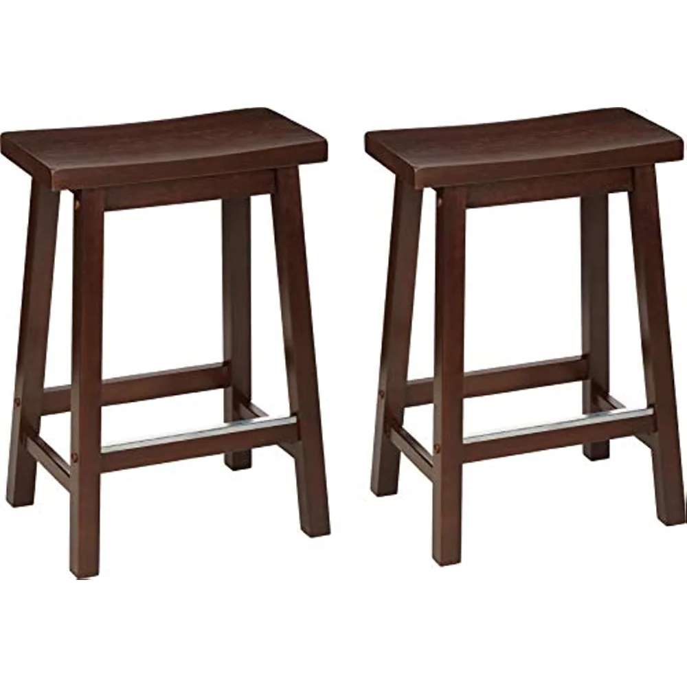 

Basics Solid Wood Saddle-Seat Kitchen Counter-Height Stool - Set of 2, 24" Counter Stool, Walnut Finish