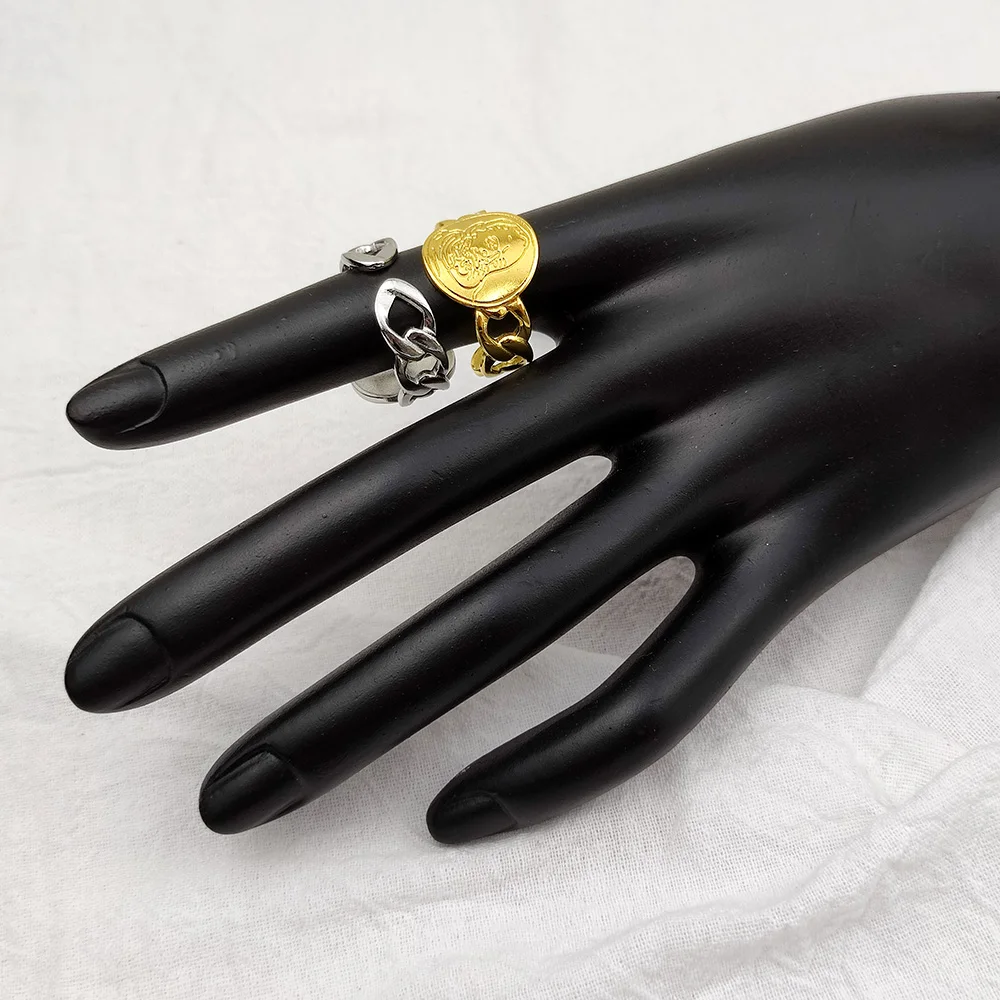 

Rings for Women Stainless Steel Jewelry Personality Round Engraved Portrait Pattern Open Adjustable Men Ring Gift Anel Masculino