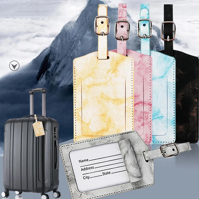 

PU Leather Luggage Tag Marbled Suitcase Baggage ID Address Name Holder Portable Drop Shipping Suitcase Identifier Labels