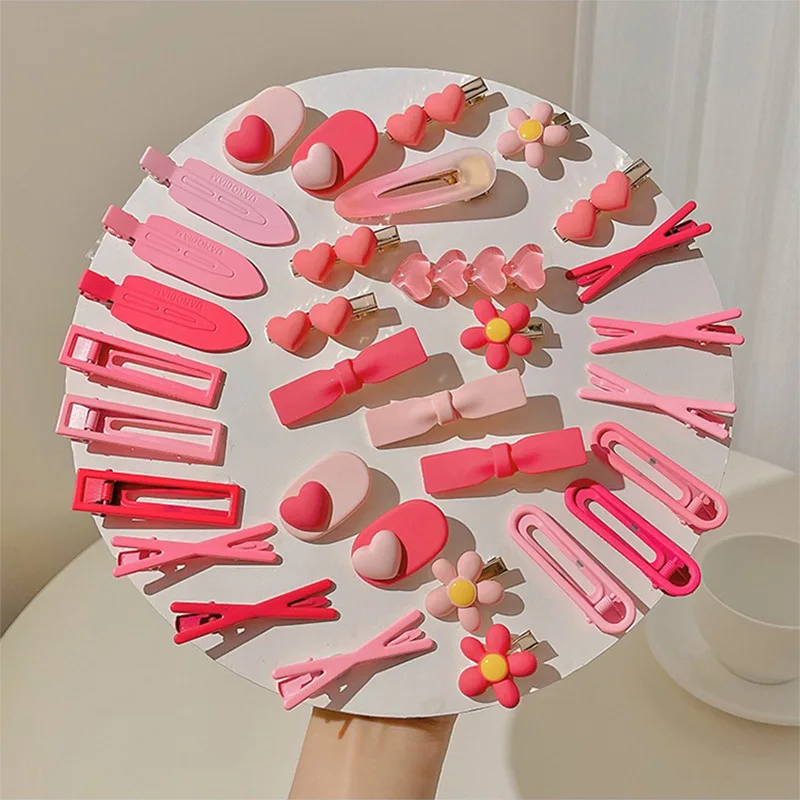 

2/3PCS Sweet Pink Girls Hairpins Hair Accessories Barrette Fashion Children's Acrylic Alloy Hair Clip Love Flower Kids Headdress