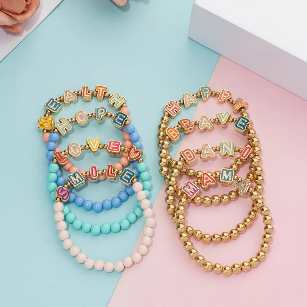 Женский браслет с бусинами 6 мм подвесками в виде букв алфавита ювелирные изделия