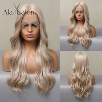 alan eaton long blonde wave synthetic lace front wigs for women side parted lace part wigs dailycosplay use hair heat resistant