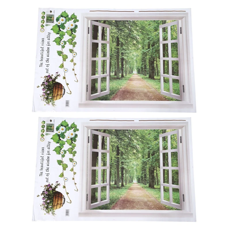 

HOT SALE 2X Huge Window 3D Green View Flowers Plant Wall Stickers Art Mural Decal Wallpaper