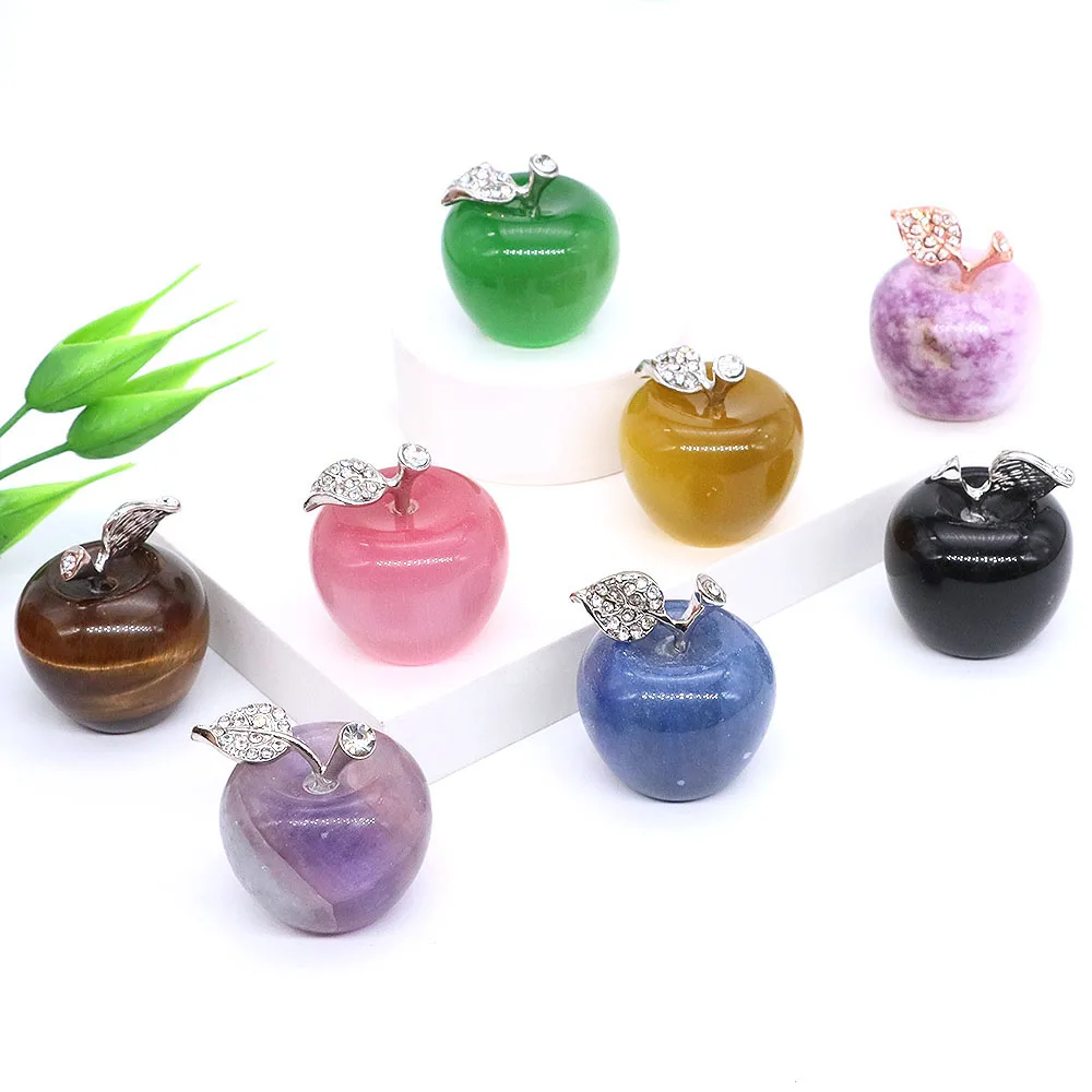 

30mm Apple Statue Natural Gemstone Crystal Healing Stone Carving Reiki Figurines Crafts Home Decor Ornament Christmas Gifts