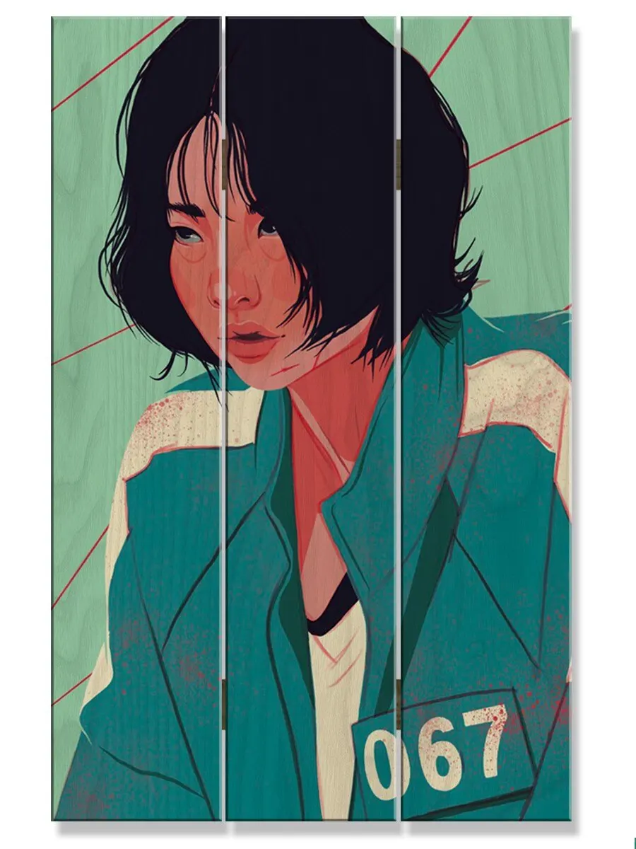 Картина интерьерная на трех досках (Триптих) Сериал Игра в кальмара Чон Хоён - 7290 В