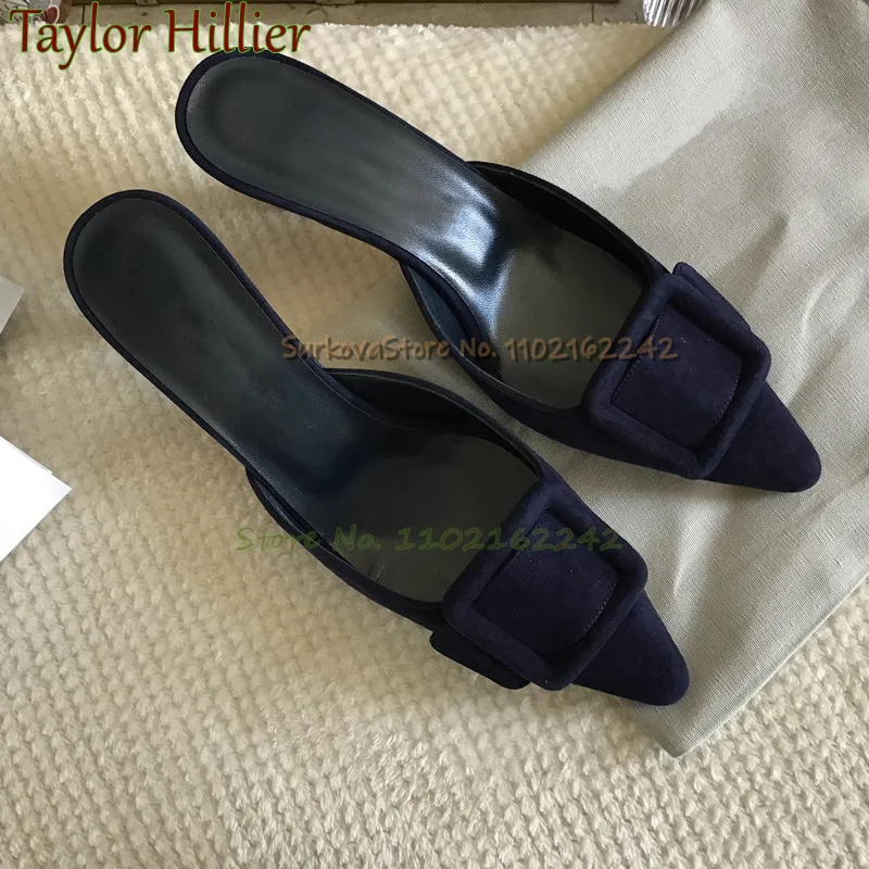 Замшевые тапочки на низком каблуке в стиле ретро неглубокие сандалии с острым