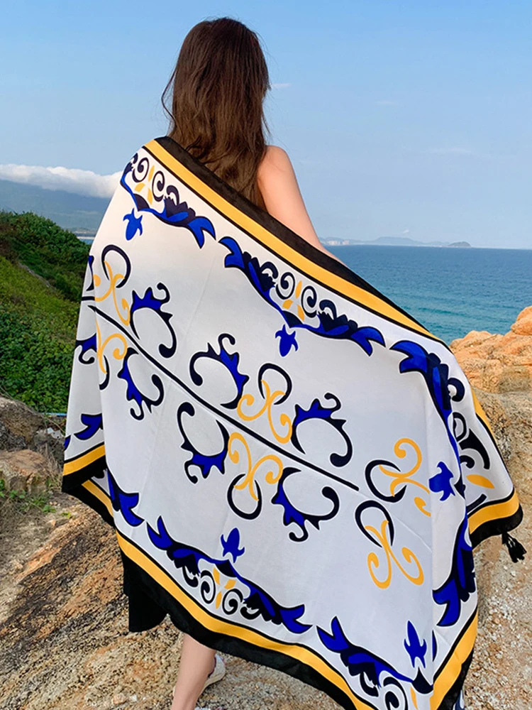 Винтажный Повседневный женский шелковый шарф для путешествий и отпуска саронг с