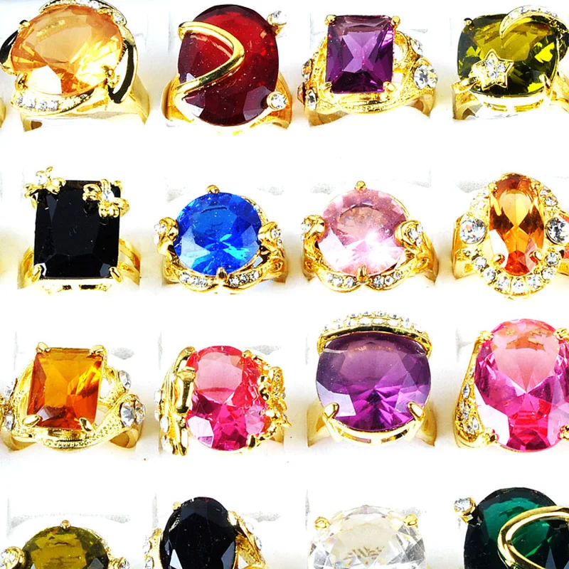 

PINKSEE 10pcs Vintage Crystal Jewelry Charm Gold Wedding Rings for Women Luxury Big Oval Stone Zircon Engagement Rings Gifts
