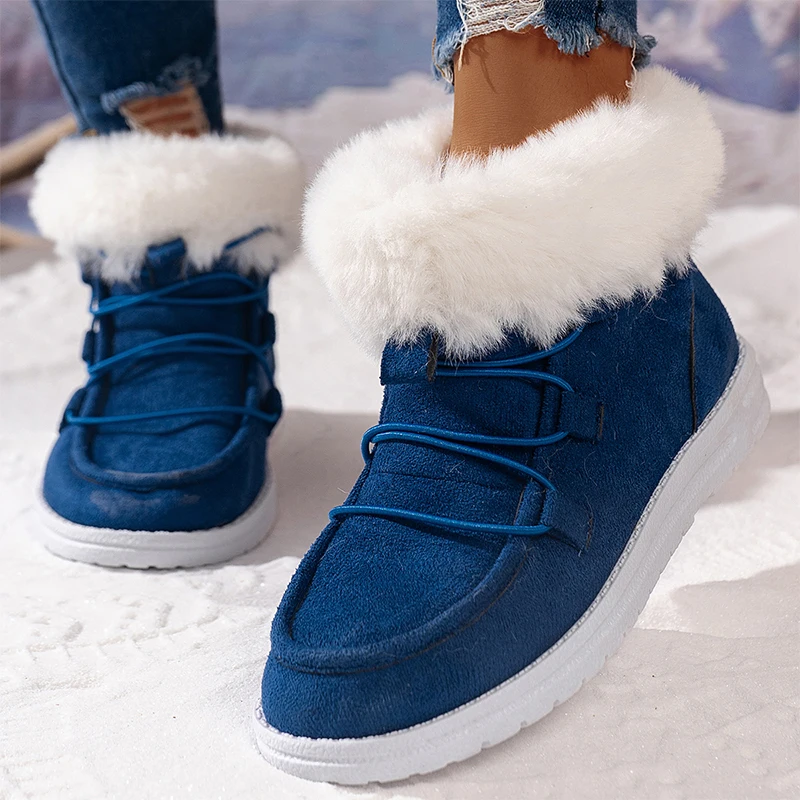 

Новые Зимние ботильоны для снежной погоды 2024, теплые меховые ботинки на плоской подошве, модные короткие плюшевые ботинки челси, замшевые повседневные женские ботинки на шнуровке