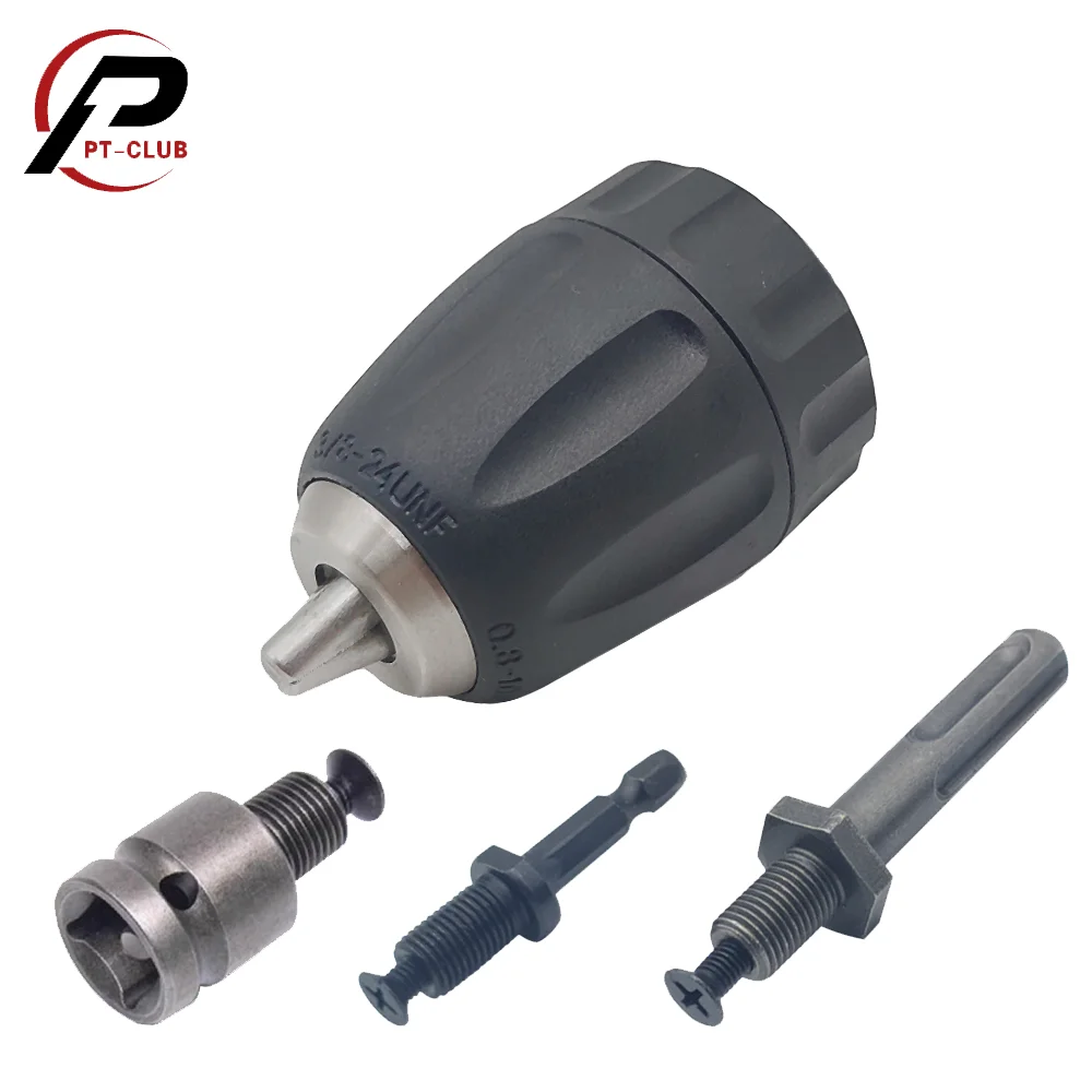 0.8-10mm Keyless Drill Chuck 3/8 - 24UNF Thread Quick Release Chuck Drill Holder with SDS-Plus Shank 1/4