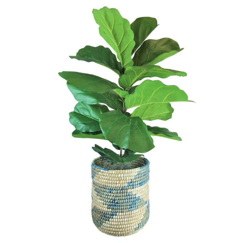 

48 Inch Artificial Fig Bush in Blue and Cream Basket