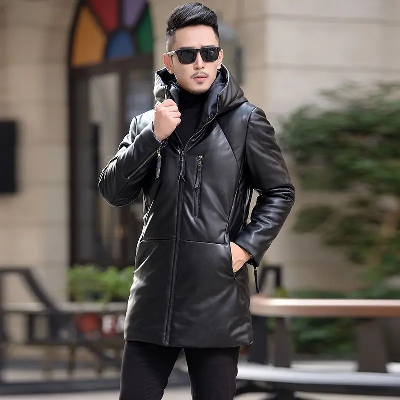 

Men's Jackets Fashion Men Down Warm Leather Winter Jacket Men 2022 Hooded Long Winter Coat Men Winter Parka New Arrivals C69