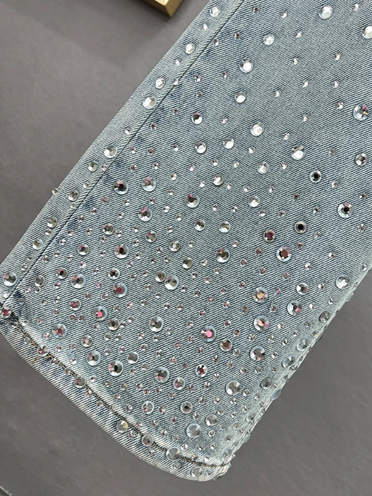 Женские джинсы с высокой талией DEAT прямые брюки из голубого денима широкими