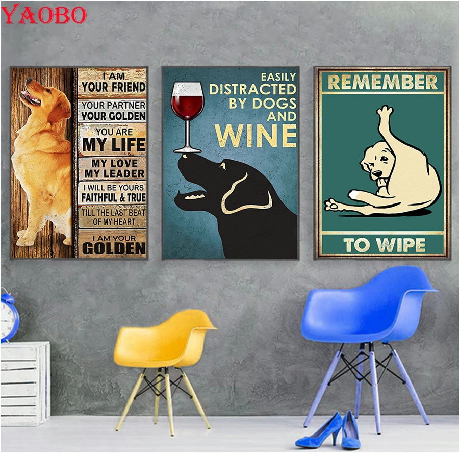 

Полноразмерная Алмазная картина с собаками, животными, постер, кухня, вино, искусство, алмазная вышивка, вышивка крестиком стразы, мозаичный...