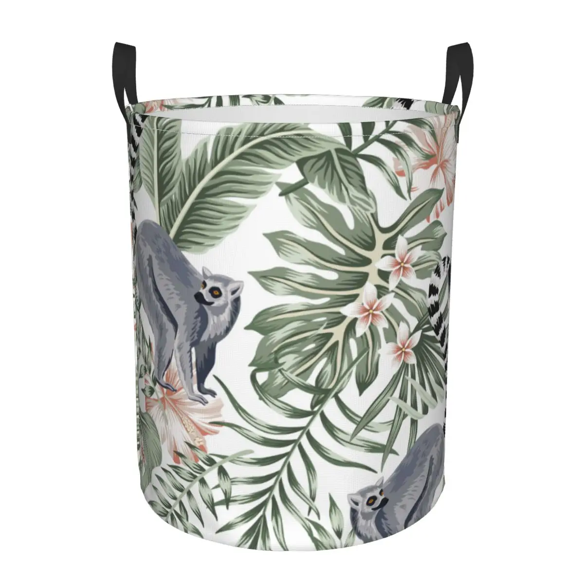 

Корзина для белья тропическая винтажная Lemur Plumeria Hibiscus Складная грязная одежда ведро для хранения игрушек