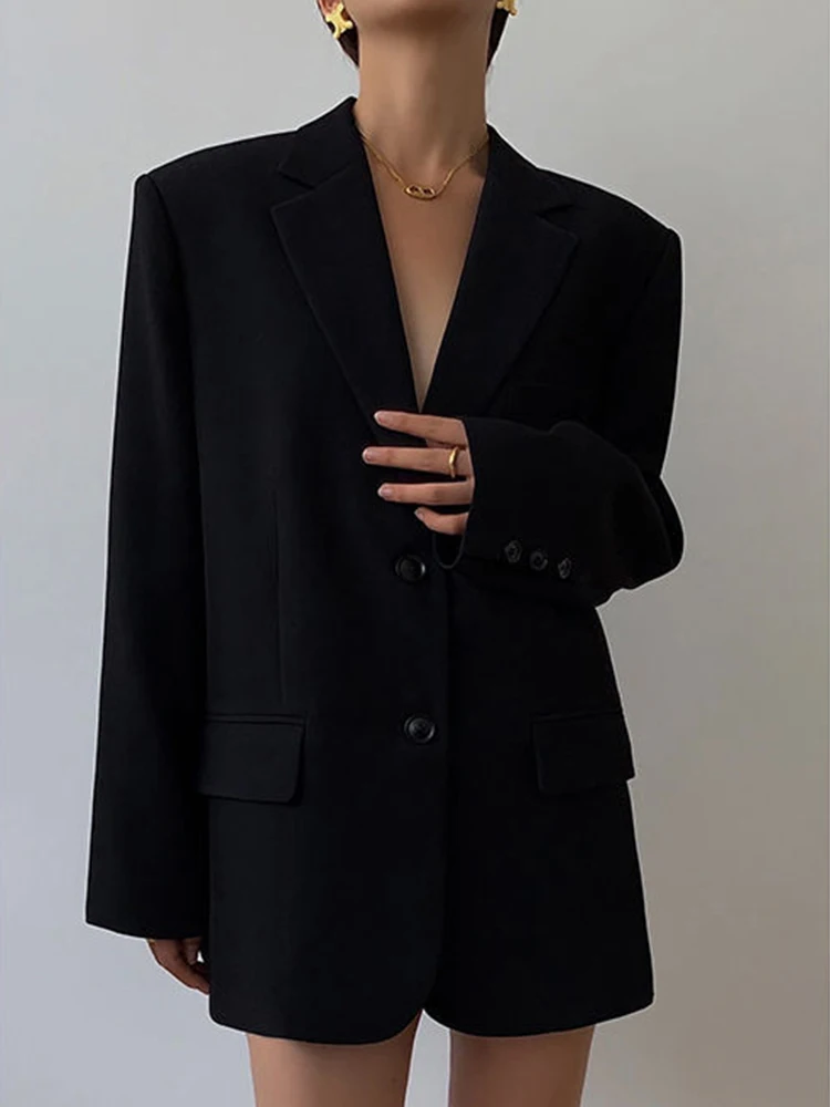 

JMPRS Blazers Women Chic Single Breasted Black Coats Fashion Notched Collar Suit Office Ladies Jacket Long Sleeve Outwear