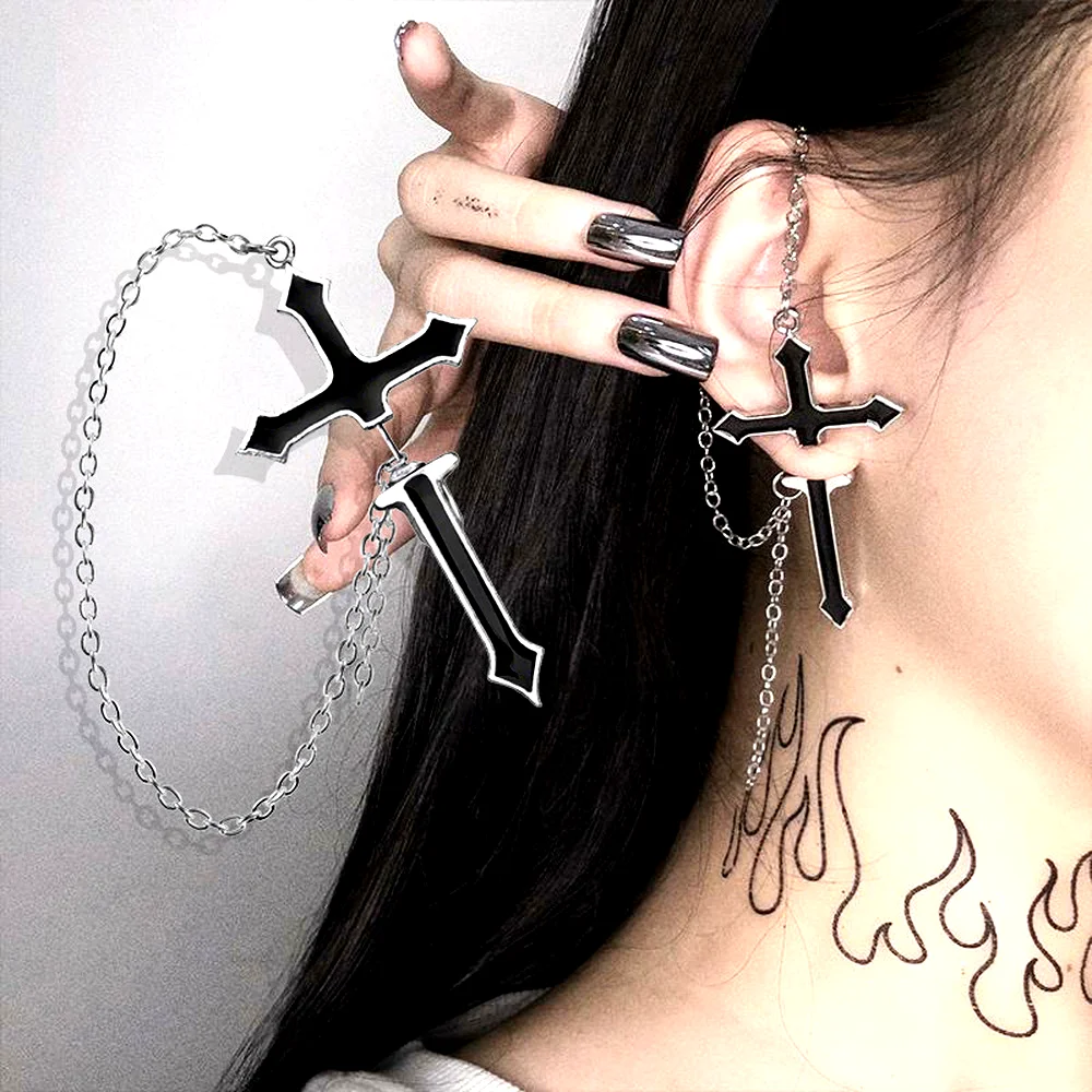 

1Pair or 1Pc Cross Earrings Long Chain tassel hanging Earring Ear Clips Hoop Dangle Earrings Women Girls Jewelry Gift Christian