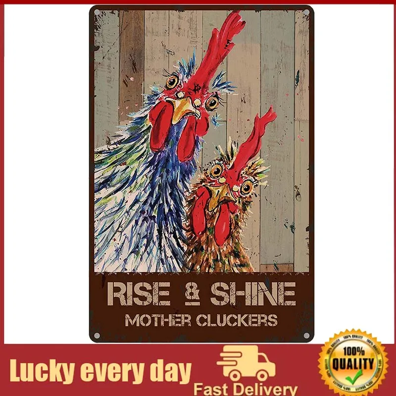 

Funny Quote Metal Tin Sign Wall Decor - Vintage Rise and Shine Mother Cluckers Rooster Chicken Tin Sign for Home Decor Gifts
