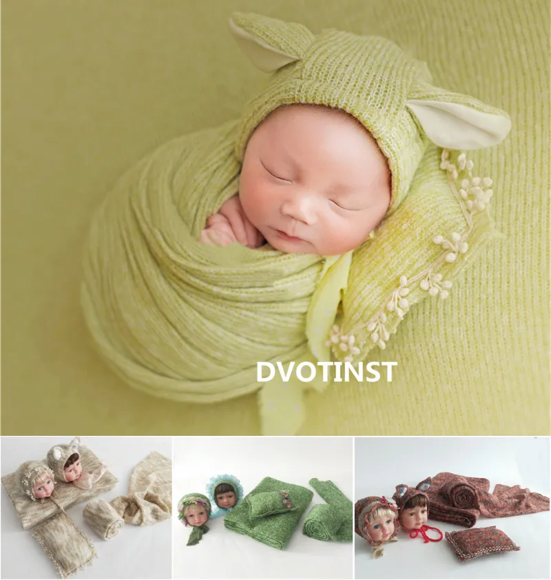 DVOTINST Newborn Baby Photography Props Knit Crochet Romper Outfit Hat Blanket Wrap Set Fotografia Accessory Studio Shoot Photo