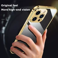 stainless steel metal phone case for iphone 13 12 11 pro max 12pro 11pro luxury carbon fiber rear cover phone frame accessories