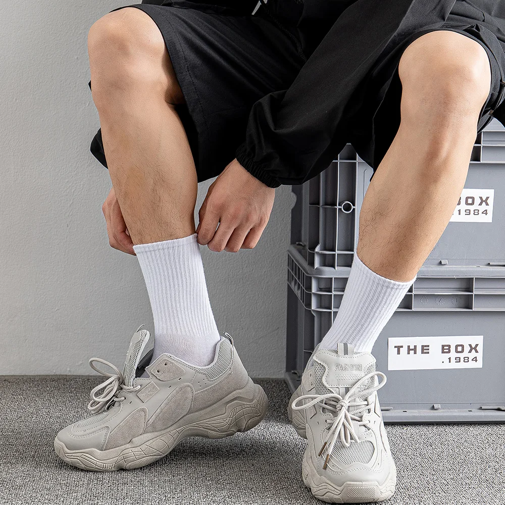Black And White Socks Women's Mid-tube Socks Spring And Summer Thin Style Long Men's Socks Ins Trend Solid Color Pile Socks