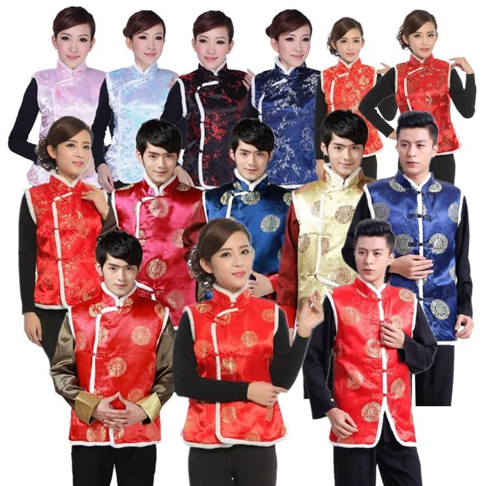 

Chinese Style Top China New Year Traditional Clothing 15Colour Women Tang Suit For Adult Winter Cotton Fur thick Hanfu Vest