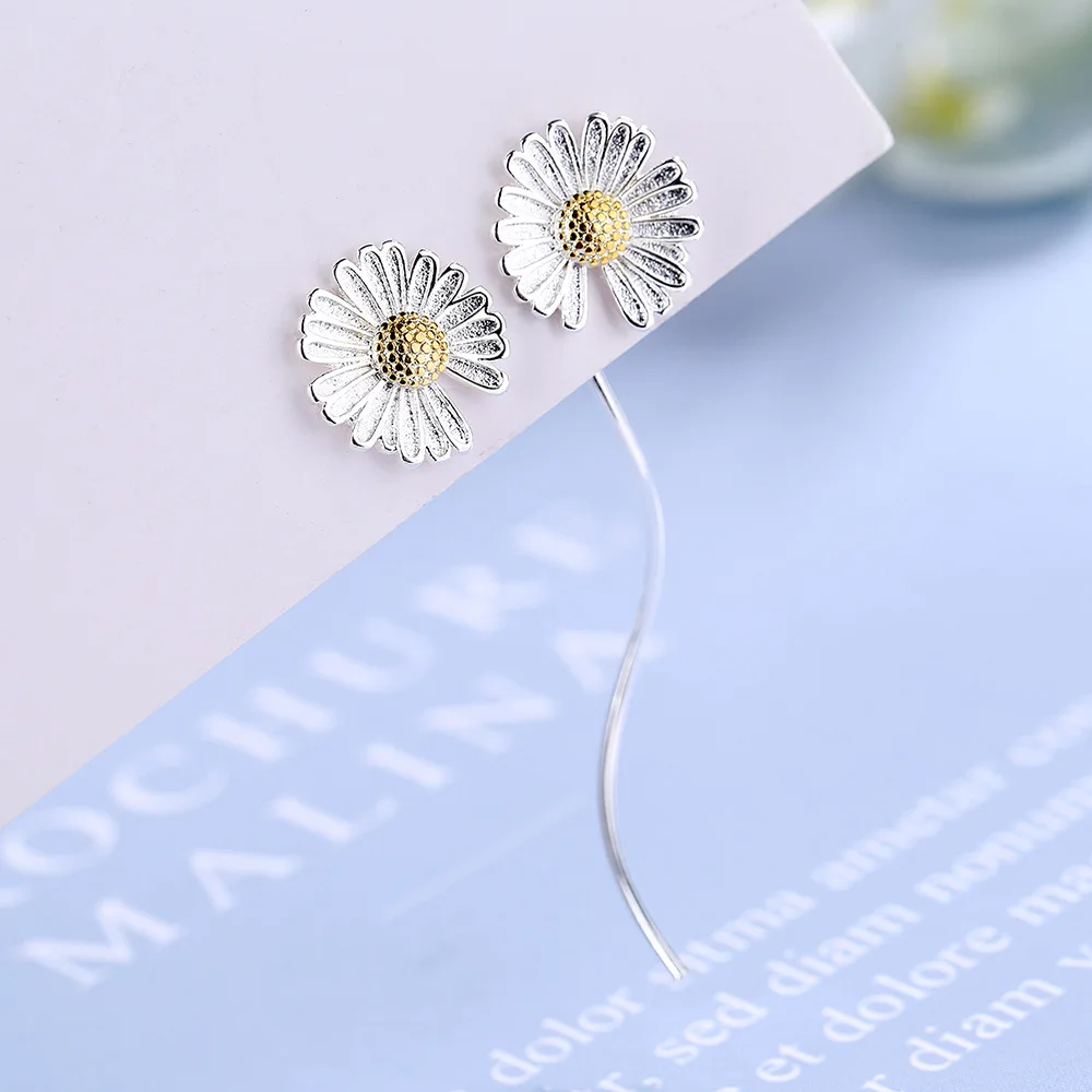 

Luxury 925 Stamp Silver Color Earrings yellow flower Ear Stud Fashion Womens High Quality Party Jewelry Love Gift