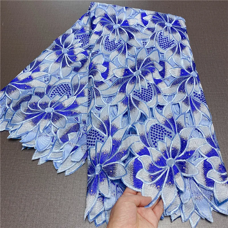 

5 Yard Swiss Lace Fabric Latest Heavy Beaded Embroidery African 100% Cotton Fabrics Swiss Voile Lace Popular Dubai Style YL06236