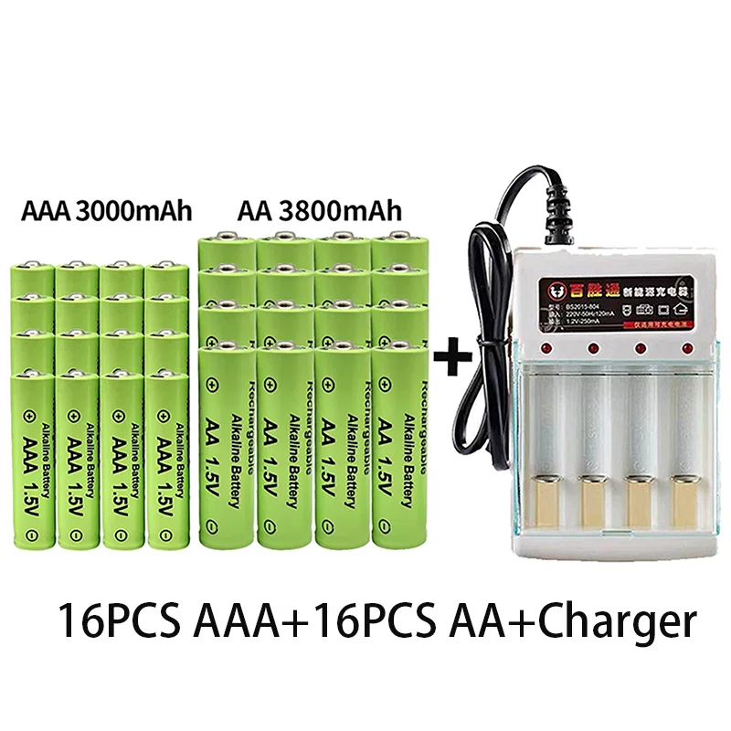 100% Original 1.5V AA3800mAh+AAA3000mAh Rechargeable battery NI-MH for Clocks mice computers toys so on + Charger | Электроника
