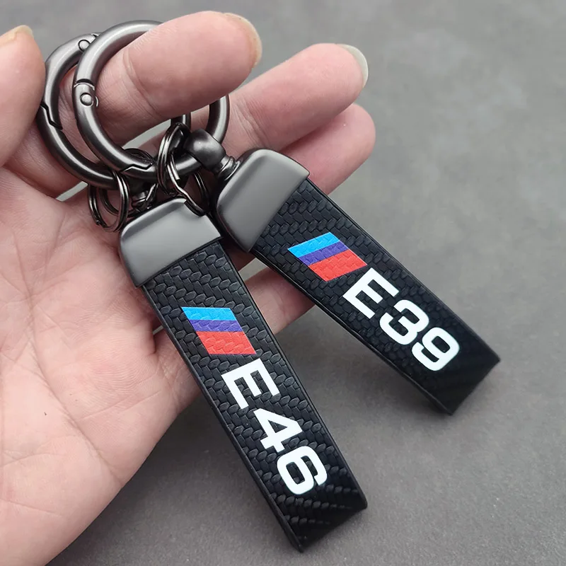 

New Styling Emblem Logo Keyring Business Key Chain Rings Carbon Fiber Luxury Leather Car Keychain For E46 E39 Accessories