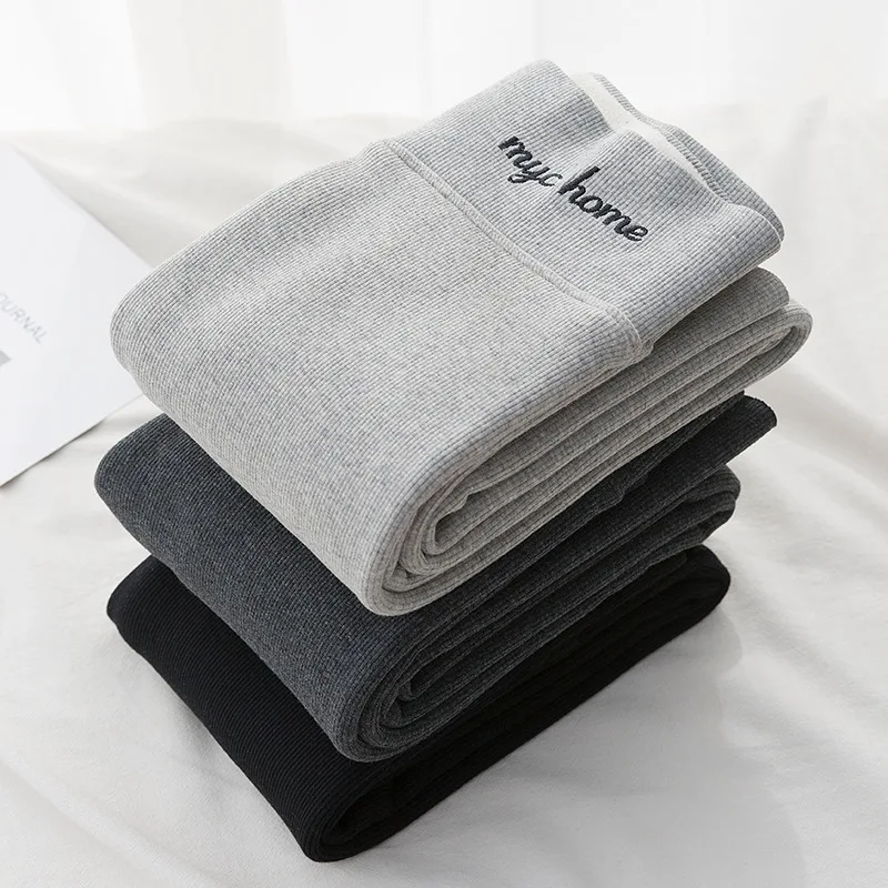 Women's Winter Leggings Ribbed Knitted Velvet Thermal Skinny Tights with Fleece Leggings Pants