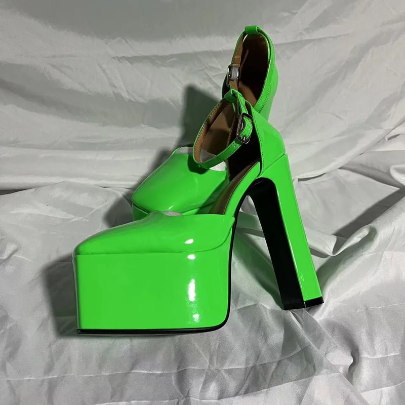 High Heels Sexy Patent Leather Party Shoes New Women's Sandals Thick High Heel Platform Pumps Black Pink Big Size Zapatos Mujer