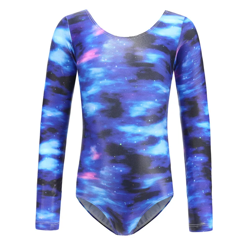 

Long Sleeve Ballet Jumpsuit One Piece Colorline Print Gymnastics Leotard Practice Costume Kids Dance Wear