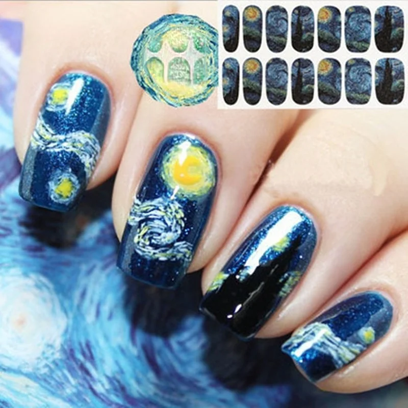 

14 Pcs/Sheet Women Lady DIY Starry Sky Night Nail Art Stickers Glitter Colorful Decal Manicure Tips Wraps Nail Art Decals