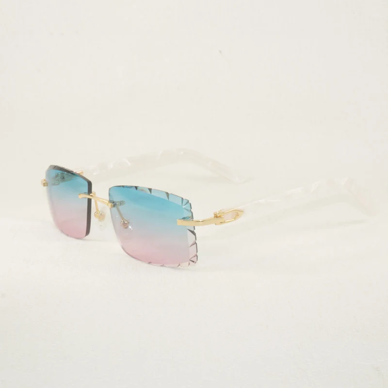 

Vintage Jagged Lens Shape Sunglasses Men Diamond Cutting Plastic Legs Rimless Sun Glasses for Summer Club Eyewear with Case