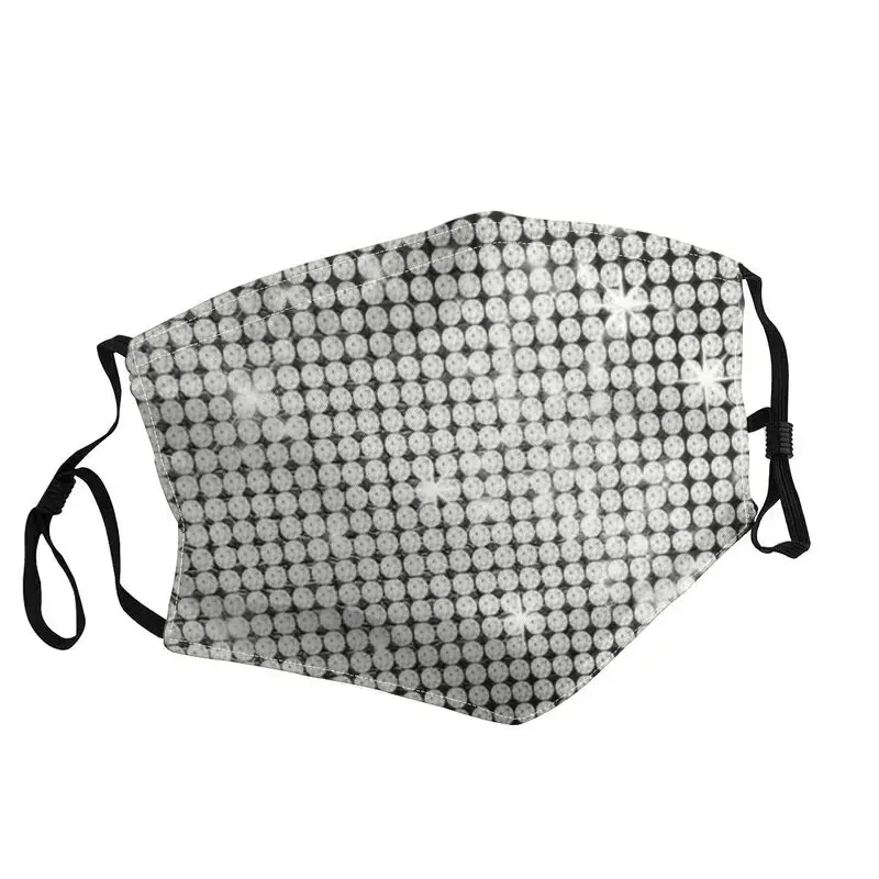 

Silver Pearl Diamond Bling Mask Dustproof Washable Glitter Rhinestones Face Mask Protection Cover Women Respirator Mouth-Muffle