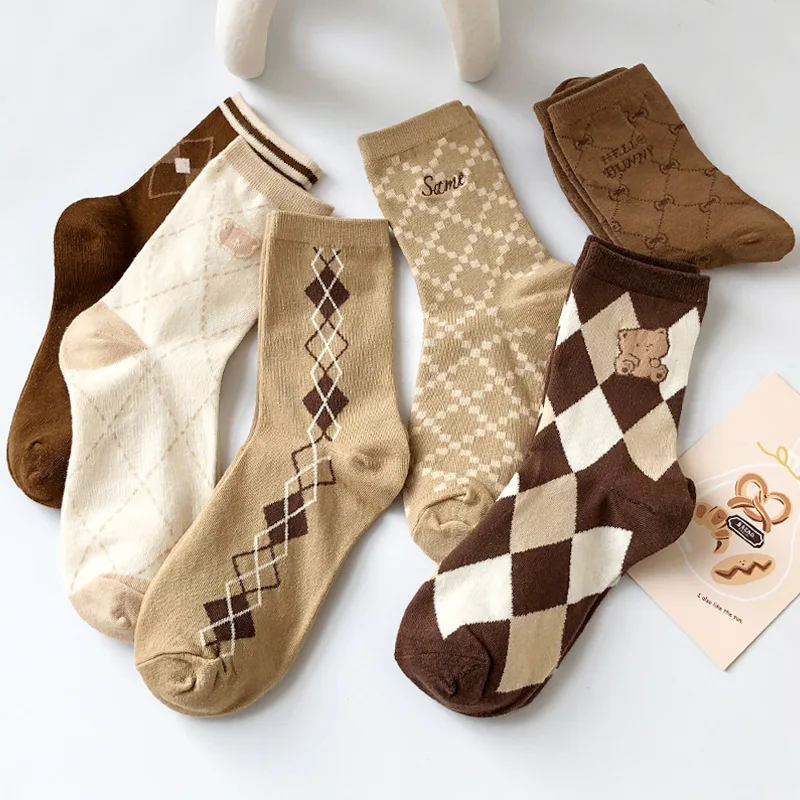 

Khaki Socks Female Ins Tide Net Red Cotton Tube Socks Spring and Summer Cartoon Bear Cute Japanese Stockings