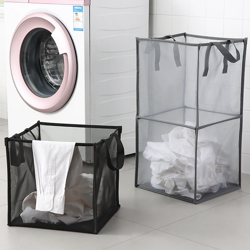 

Dirty Laundry Clothes Basket Foldable Fabric Grid Household Clothes Storage Large Capacity Bathroom Finishing Storage Basket Bag