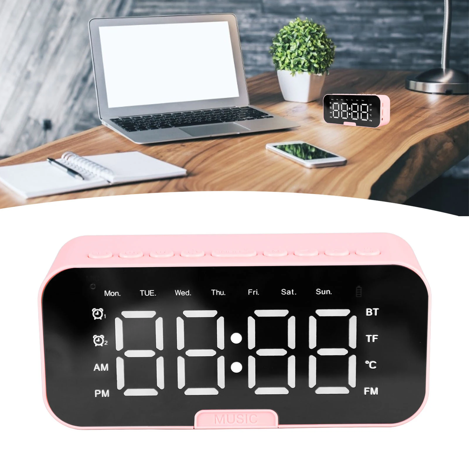 Зеркальный Bluetooth-будильник Светодиодный цифровой экран Громкий звук