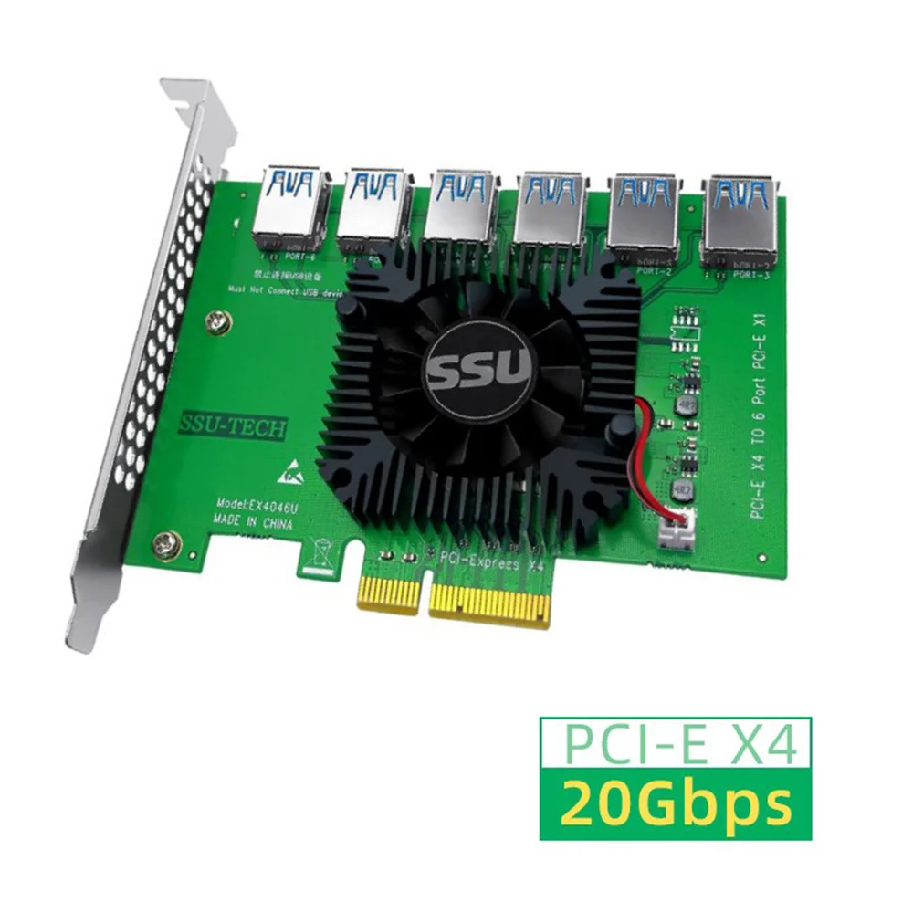 SSU PCI Express 1 to 6 Riser Card PCI-E Adapter PCIE 4X port USB 3.0 Extender for Bitcoin Miner Mining | Компьютеры и офис