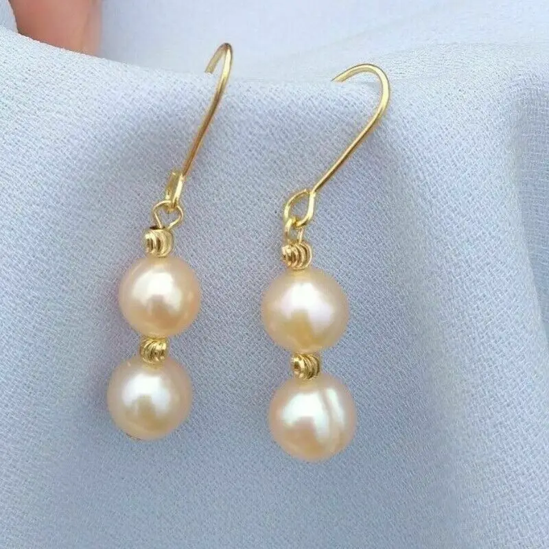 

HOT SELL 9-10MM NATURAL SOUTH SEA GILDEN PEARL EARRINGS 14kpp SOLID GOLD
