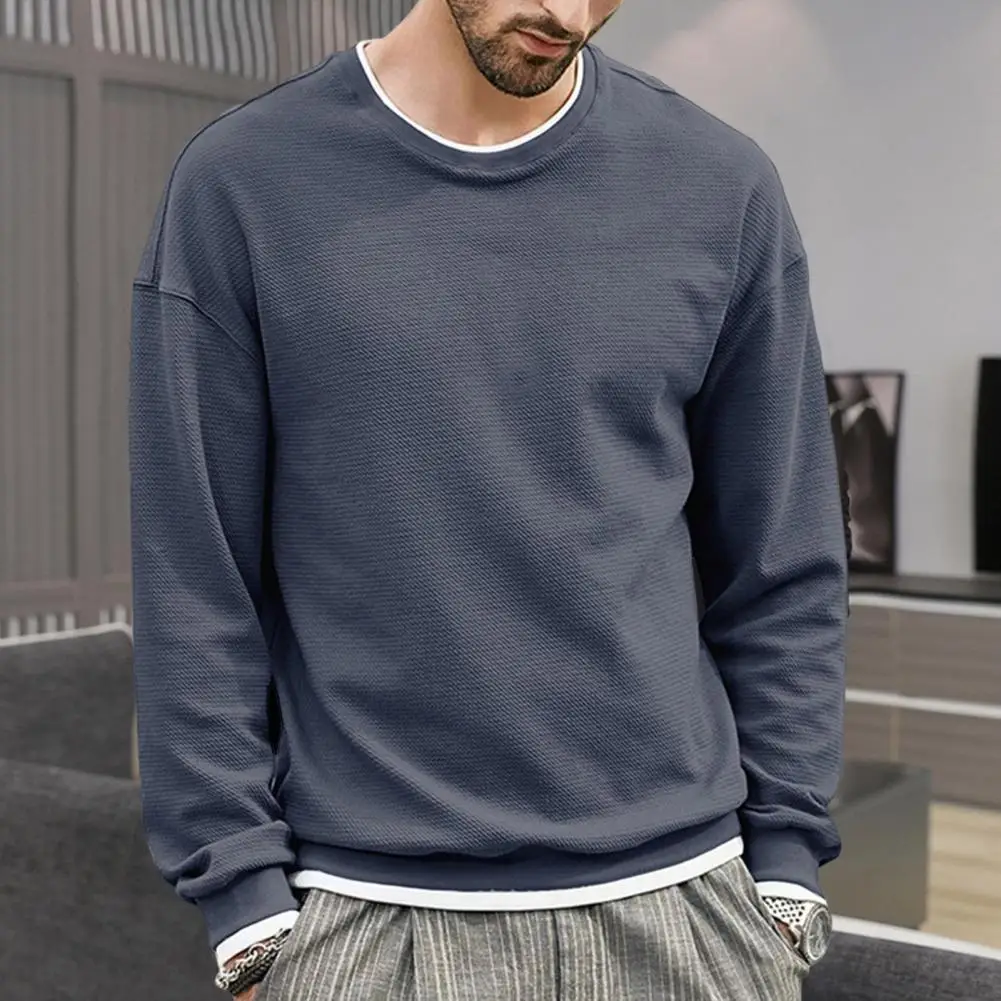 

Autumn Shirt Men Fake Two Piece O-neck Long Sleeves T-shirt Autumn Bottoming Top Pullover Tees Casual Male Clothing