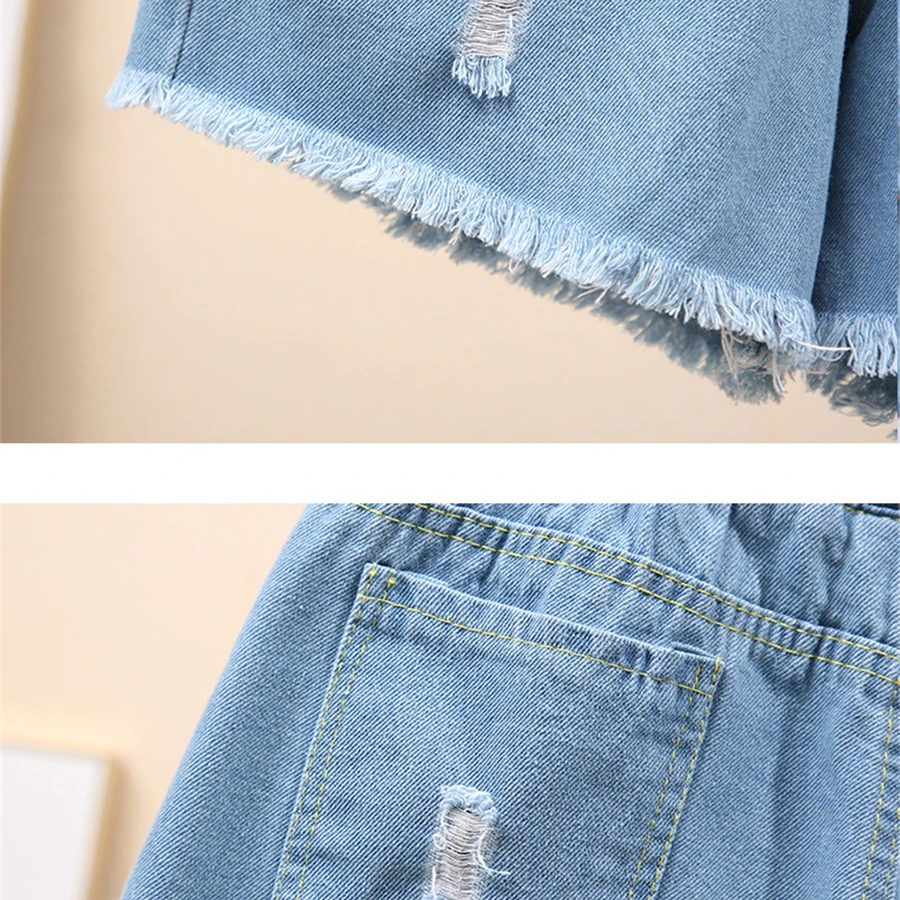 Oversize 7xl Hole Summer Shorts Jeans Lace Up Casual Wide Leg Denim Pant Women Pantalones Cortos Baggy Korean Vaquero Short New