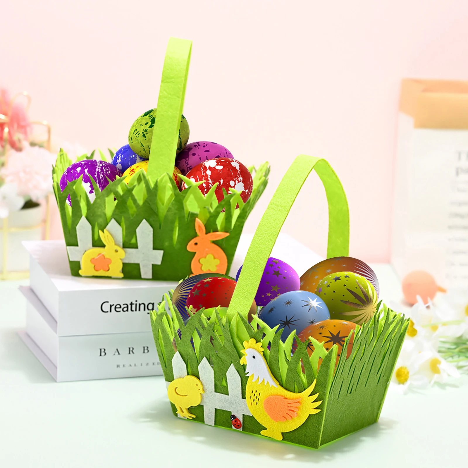 

Easter Bunny Basket Bags for Kids Canvas Cotton Carrying Gift and Eggs Bag